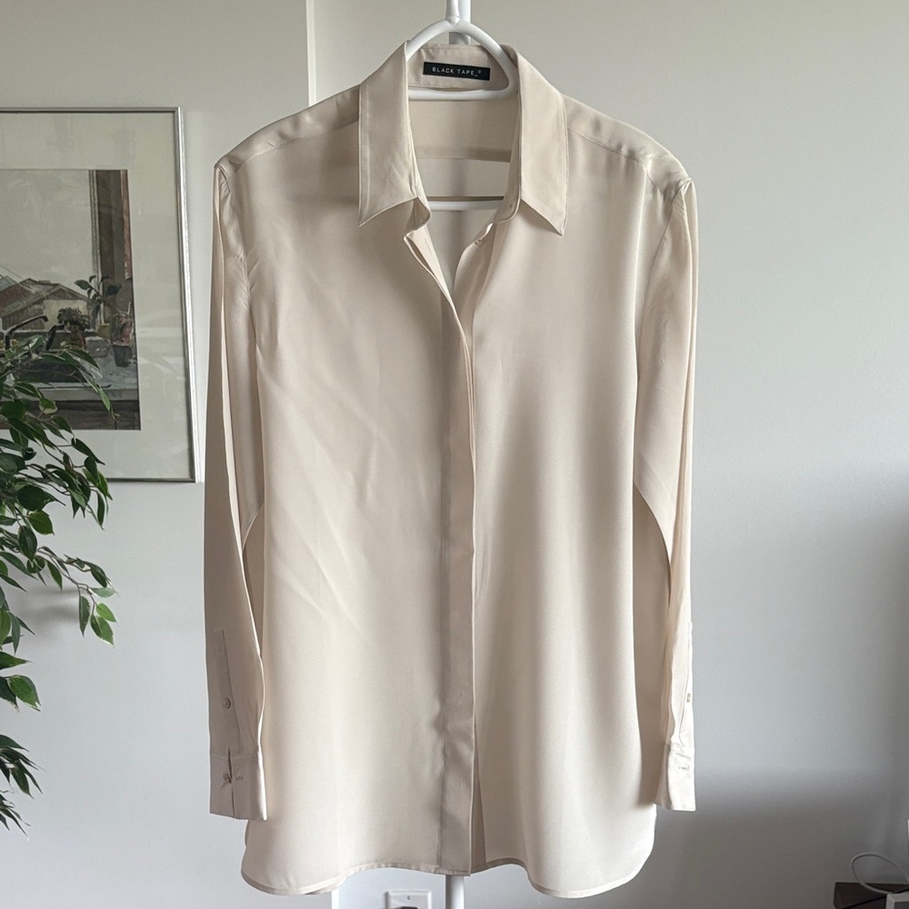 Black Tape_ Cream Dress Shirt for Men